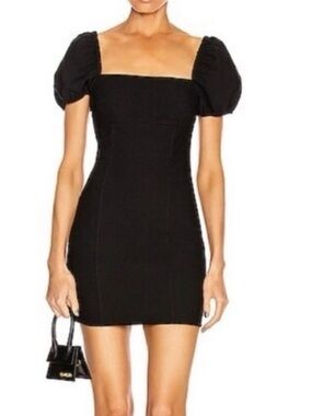 cinq a sept  Havana Black Puff Sleeve Square-Neck Mini Dress
